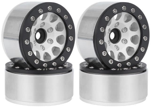 Hobby Details 1.55&quot; Alum CNC BeadLock Wheels - Silver Black (4)