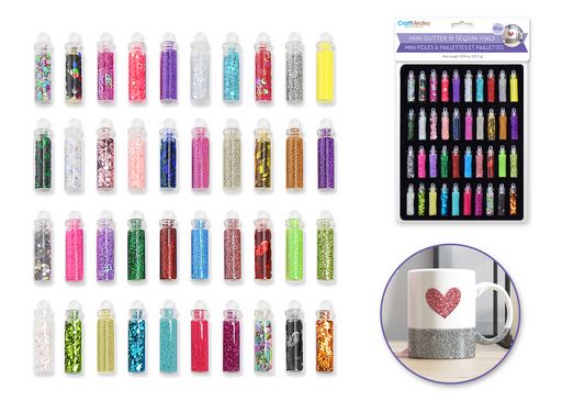 CraftMedley Assorted Mini Glitter and Sequin Vials 40pc