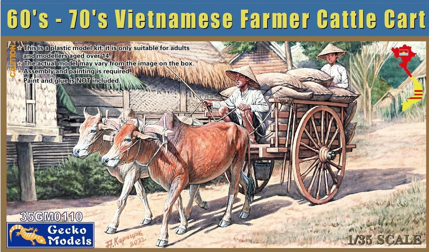 Gecko 1/35 60&#39;s - 70&#39;s Vietnamese Farmer Cattle Cart Set