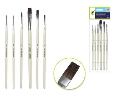 Colorfactory Natural Bristle Watercolour Brushes with Wood Handle 6pc