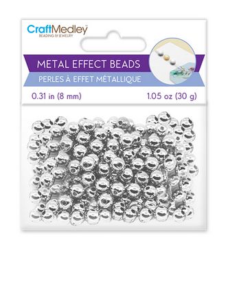 CraftMedley 8mm Metal Effect Beads Luster Electroplated Round Silver 30g