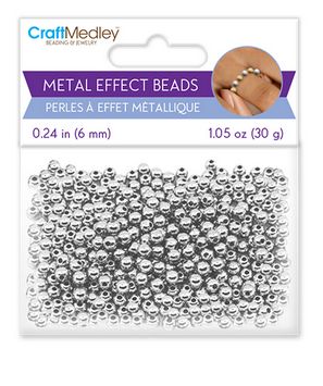 CraftMedley 6mm Metal Effect Beads Luster Electroplated Round Silver 30g