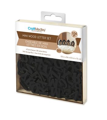 CraftMedley Craftwood 1.3x1.5cm Mini Letter Box with 2mm 26 Black Letter Set