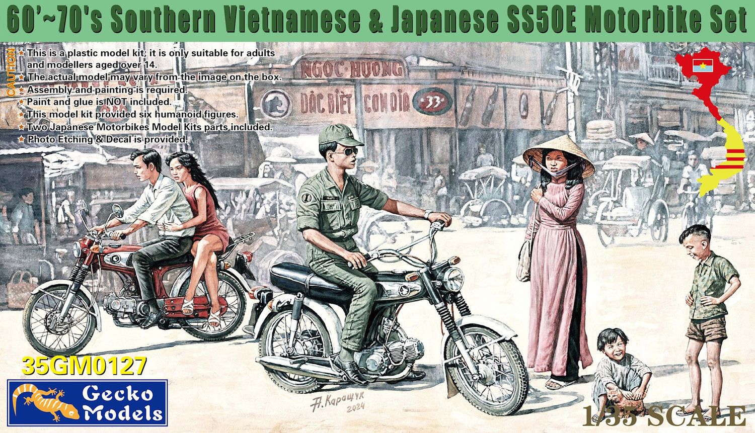 Gecko Models 1/35 1960-1970s Southern Vietnamese and Japanese Motorbike Set