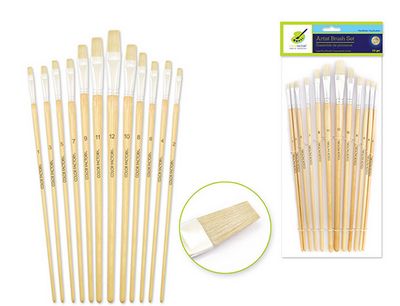 Colorfactory No 1 to 12 Flat Bristle Assorted Brushes with Long Wood Handle 12pc