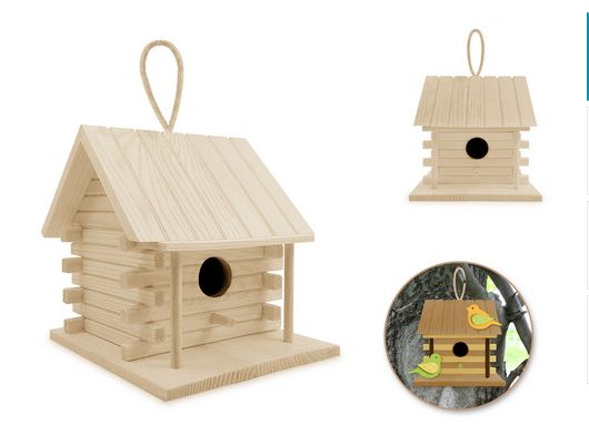 MultiCraft DIY Log Cabin Birdhouse with Jute Hanger Wood