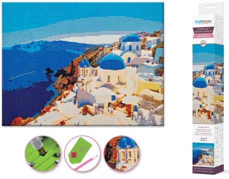 CraftMedley 15.8x19.7in Diamond Painting Kit with Gems Tools and Tray Coastline Art Santorini