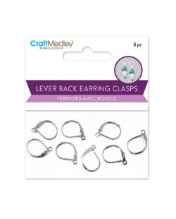 CraftMedley Lever Back Earring Clasp with Loop Silver 8pc