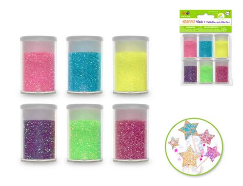 Krafty Kids Glitter Vials 6x5g Asst Neon