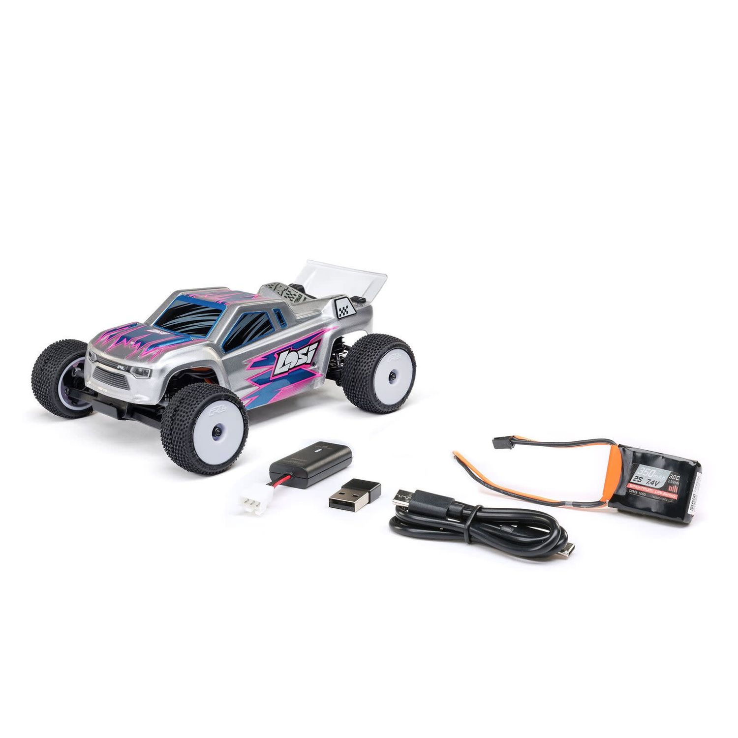 Team Losi 1/28 Micro-T 2S 2WD RTR Stadium Truck (Battery &amp; Charger Included), Silver