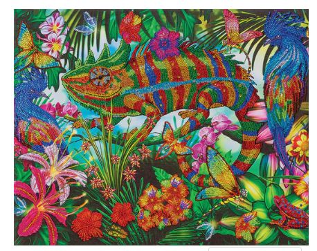 Craft Buddy Mounted Kit Lg: Chameleon Jungle Crystal Art