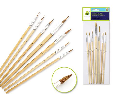 Colorfactory No 1 to 12 Round Bristle Assorted Brushes with Wood Handle 7pc