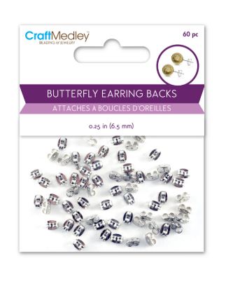CraftMedley Butterfly Earring Back Silver 60pc