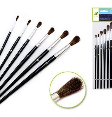 Colorfactory No 2 to 12 Natural Bristle Watercolor Brushes with Wood Handle 6pc
