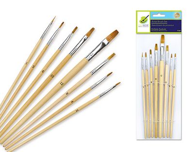 Colorfactory No 12 Flat Bristle Assorted Brushes with Wood Handle 8pc