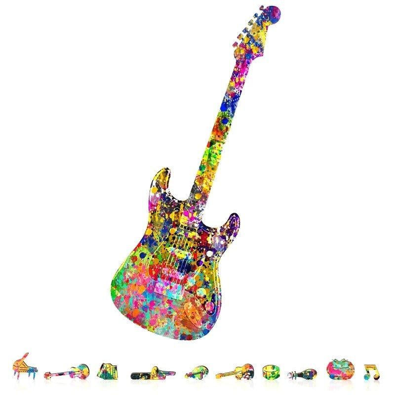 Zen Chalet Splatter Guitar Wooden Puzzle 200 piece