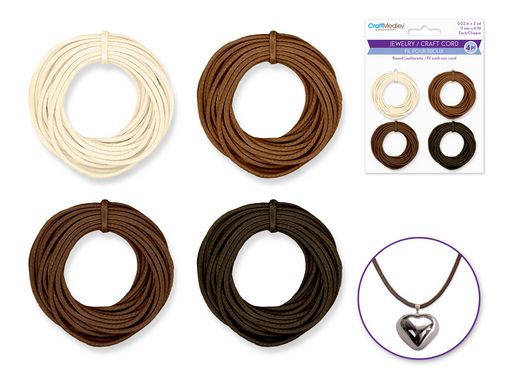 CraftMedley 8ydx1mm Assorted Jewelry Craft Cord Leatherette Round Natural