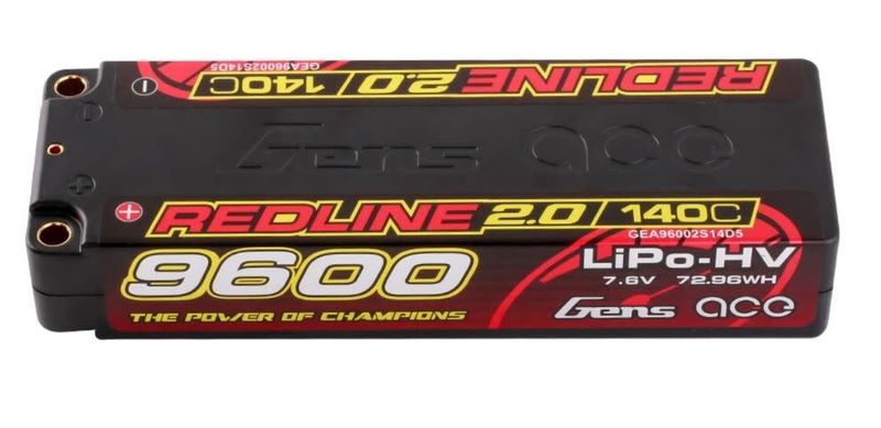 GENS ACE Redline 2.0 9600mAh 2S 7.6V 140C LiPo w/ 5.0mm Bullet