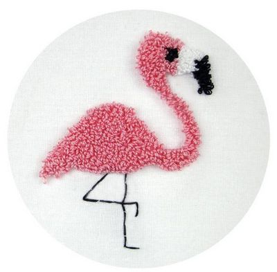 Design Works 3.5in Punch Needle Kit Round Flamingo