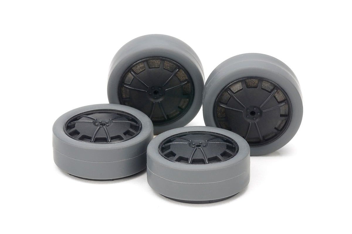 Tamiya JR 26mm Tires/Carbon Wheels, Hard/Small Diameter/Low Profile, Gray