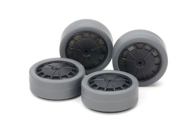 Tamiya JR Mini 4WD Small Diameter Low Profile 26mm Hard Tires/Carbon Wheels Gray