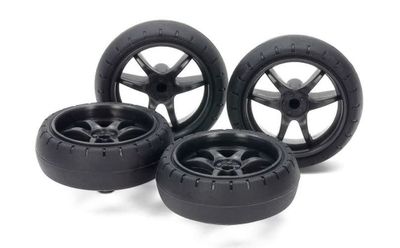 Tamiya Large Diameter Low Friction Arched Tires 31mm&amp;Carbon Wheels (V Spoke)