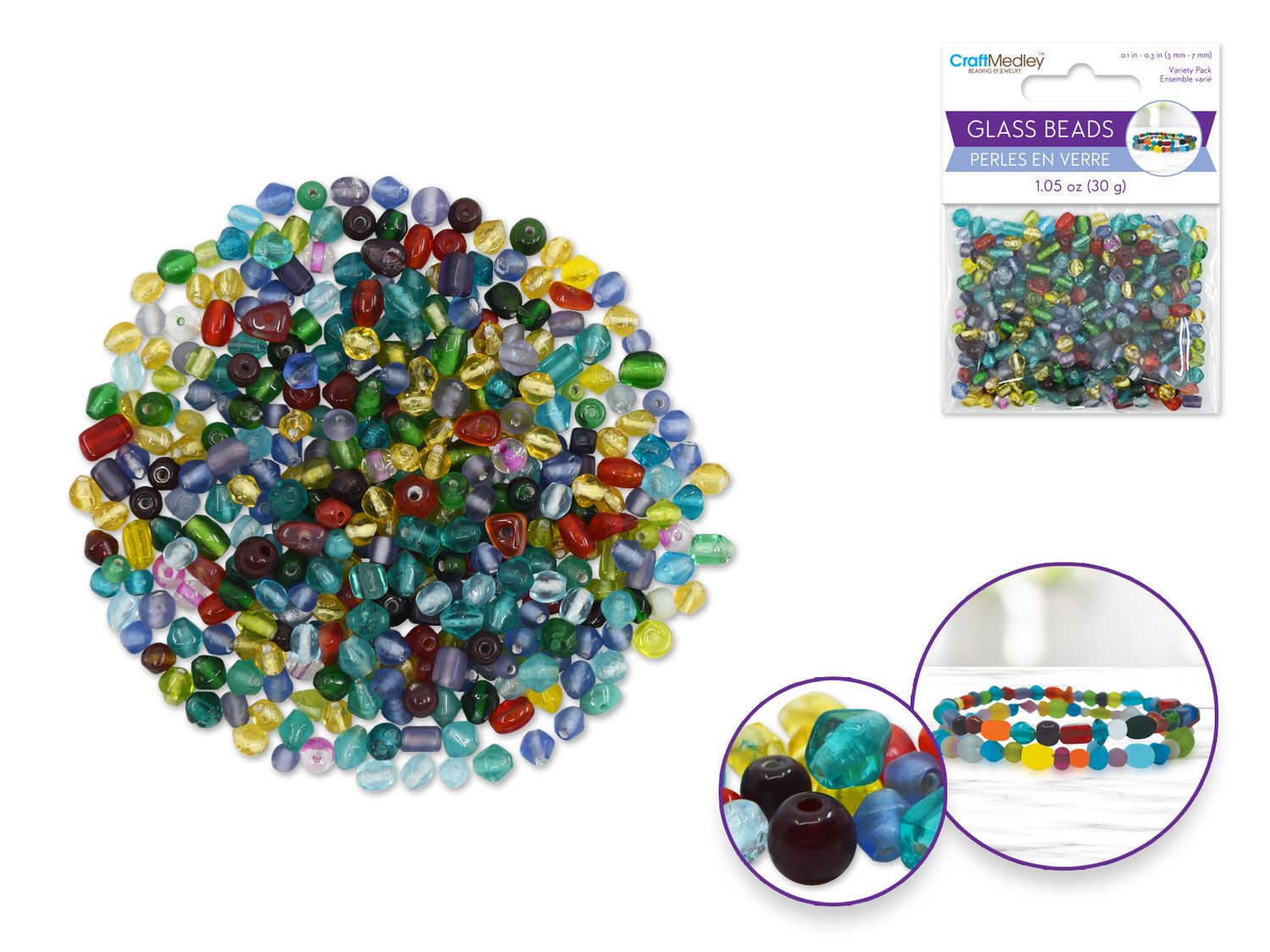 CraftMedley 3-7mm Glass Beads Mix Pack Glam 30g