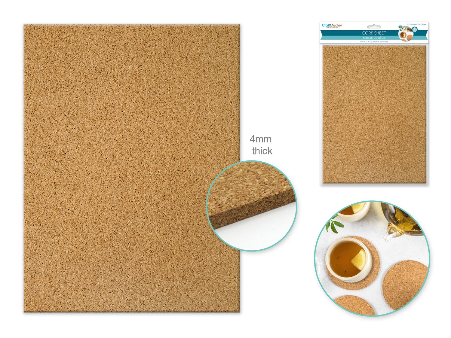 CraftMedley 9x12in 4mm Thick Cork Sheet DIY