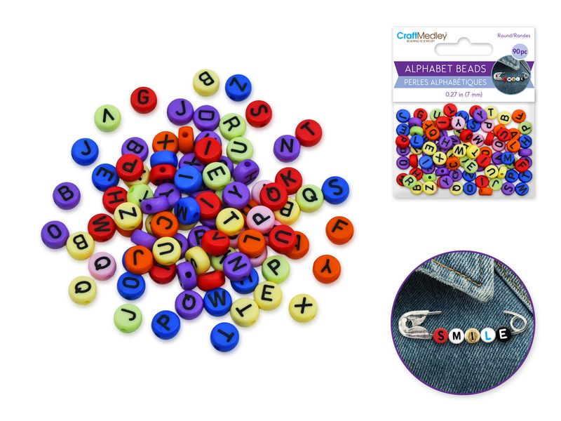 CraftMedley 7mm Alphabet Beads Round 90ct Multi Mix