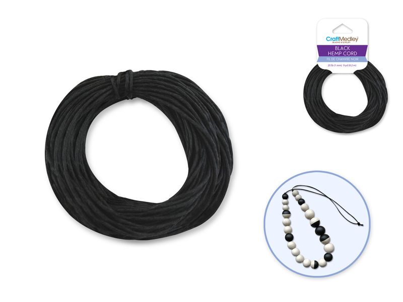 CraftMedley 9ydx1mm Natural Hemp Cord Coloured Black