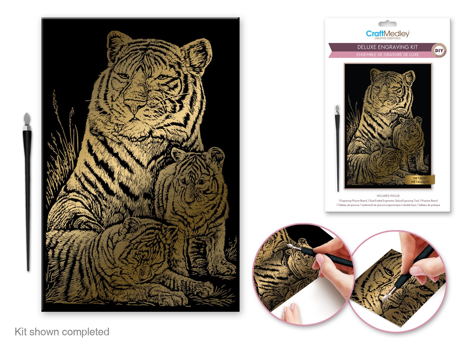 Craft Medley Deluxe Engraving Art DIY Kit Metallic Tiger Family