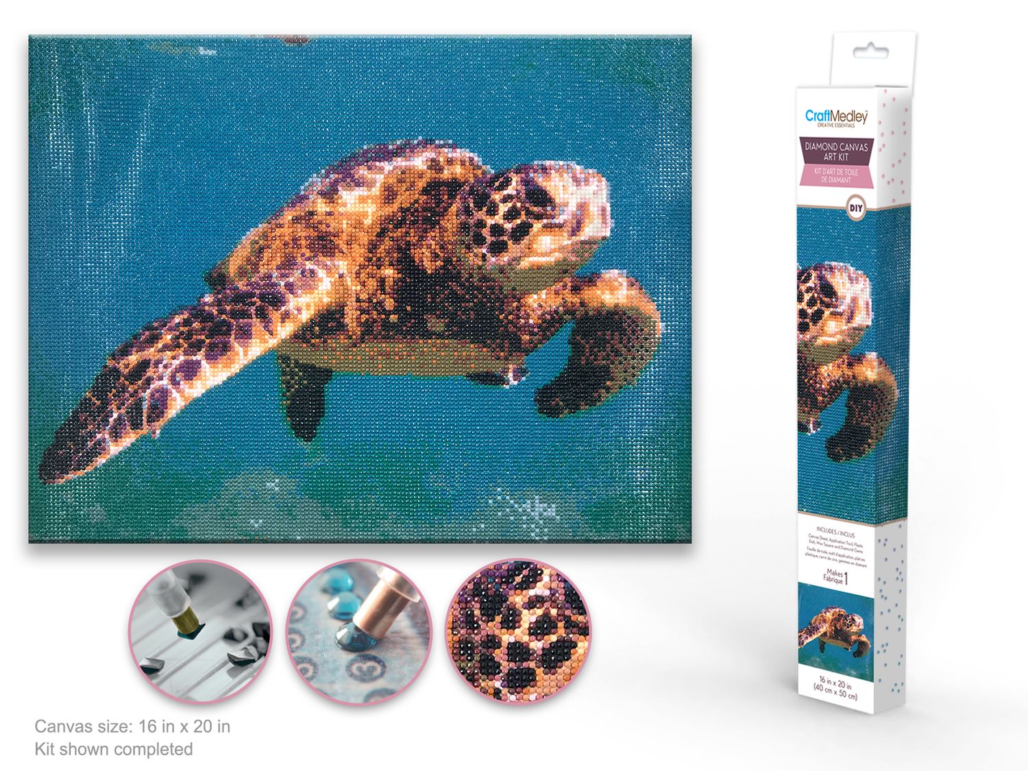 CraftMedley 15.8x19.7in Diamond Painting Kit with Gems Tools and Tray Sea Turtle