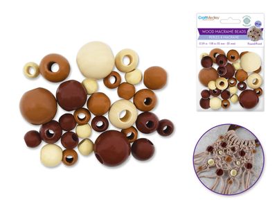 CraftMedley Craftwood Assorted Macrame Beads Round Natural