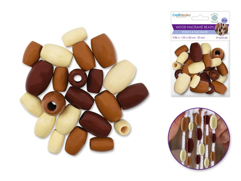 CraftMedley Craftwood Assorted Macrame Beads Oval Natural