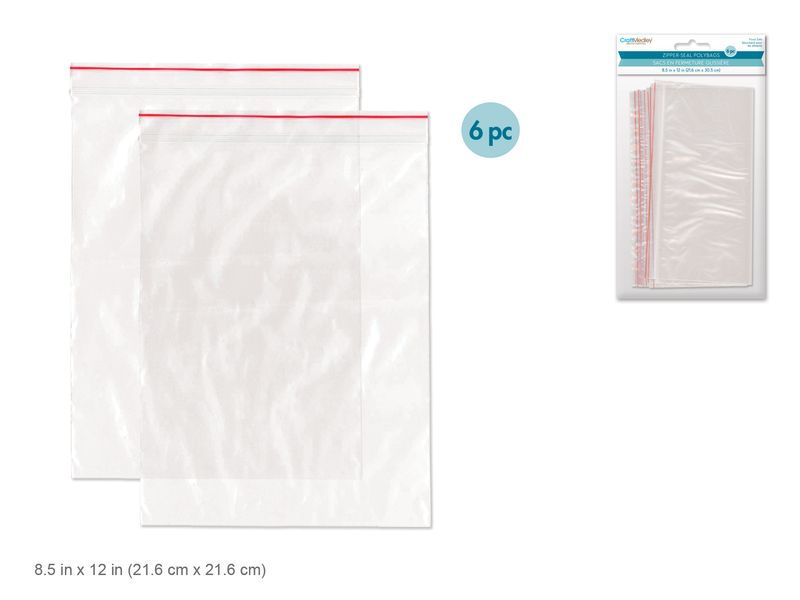 CraftMedley 8.5x12in Zipper Seal Polybags 6pc