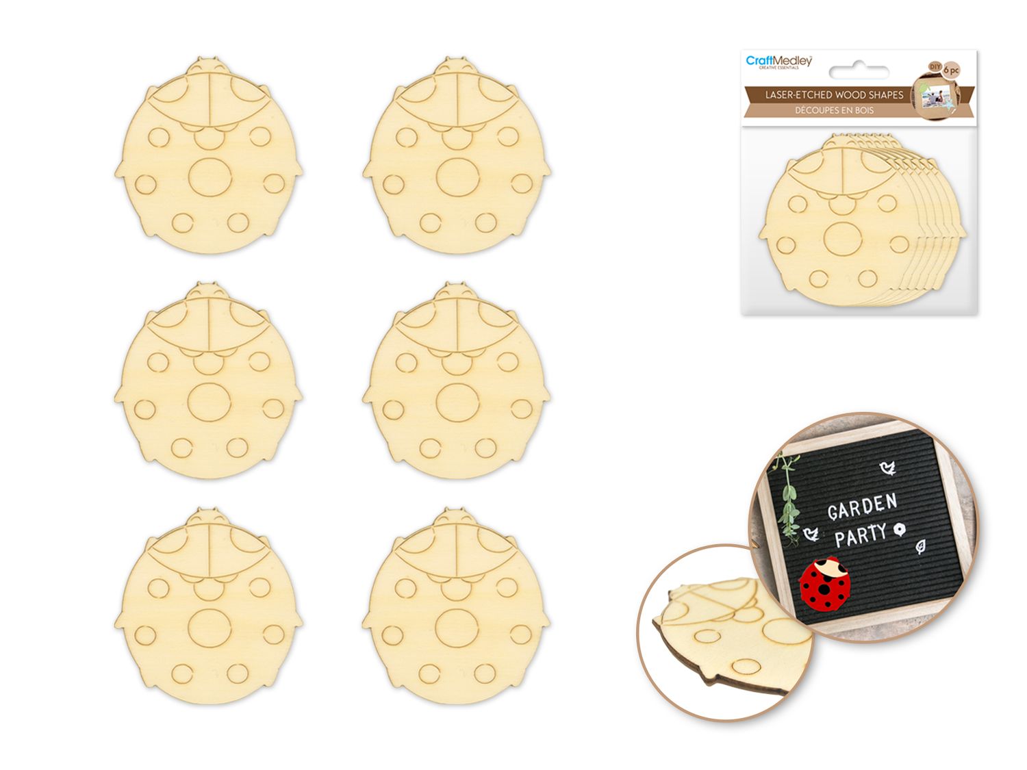 CraftMedley Woodcraft Laser Etched Wood Shapes Ladybug