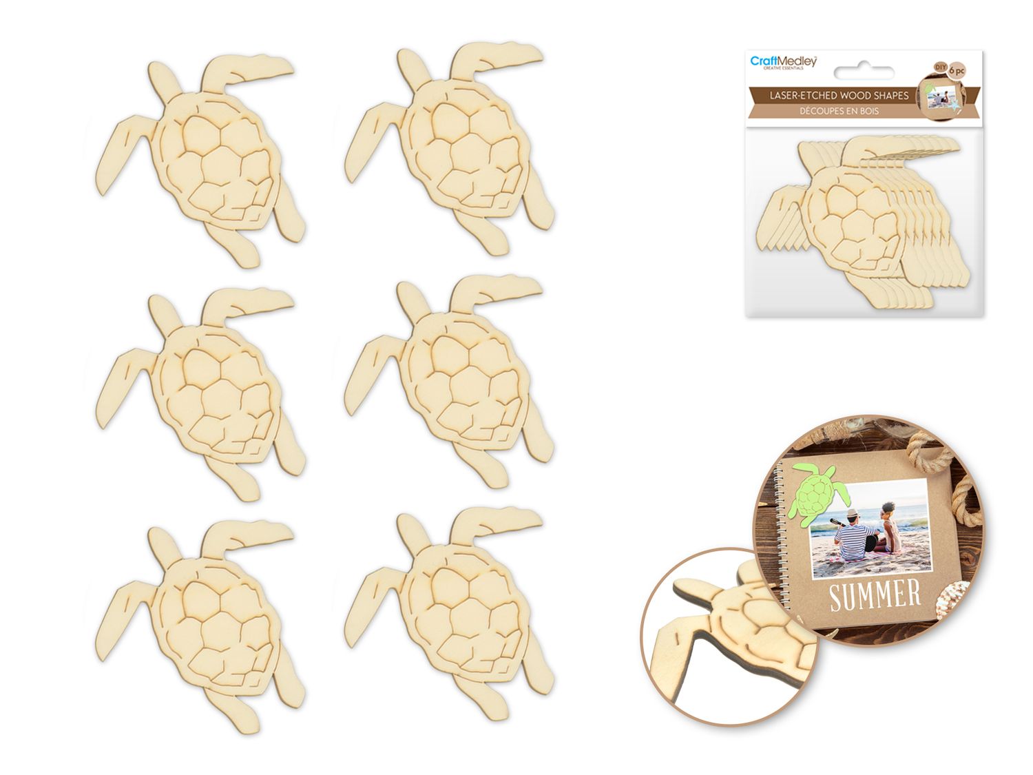 CraftMedley Woodcraft Laser Etched Wood Shapes Turtle