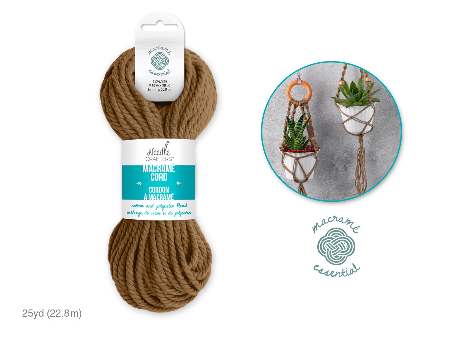 Needlecrafters: 4mm Macramé Cord 25yds (22.8m) F) Camel
