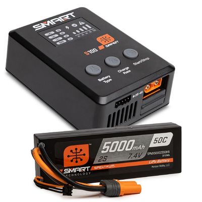 Spektrum Smart Powerstage Surface: 5000mAh 2S 50C LiPo Battery (IC5) / 100W S100 Charg
