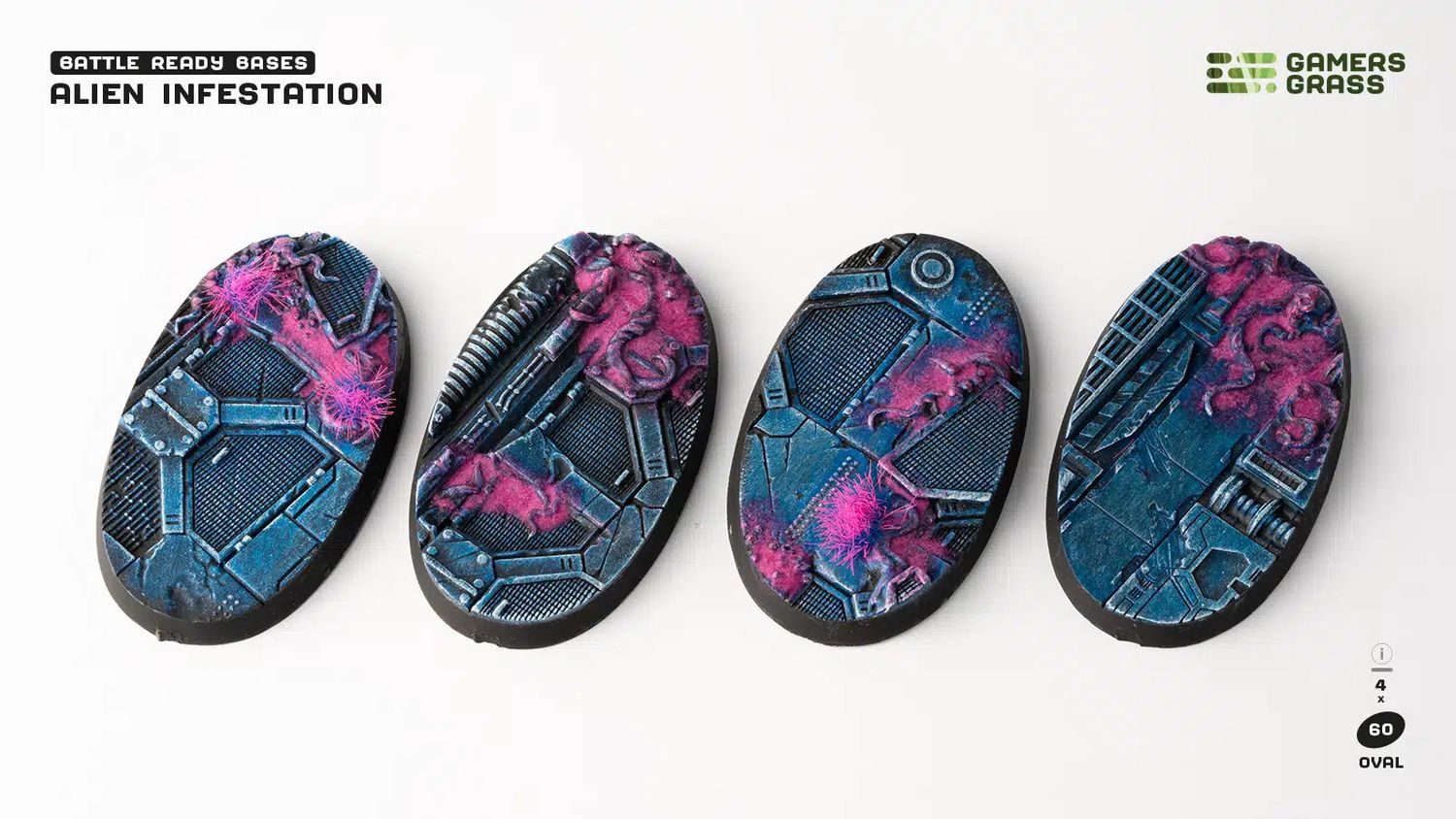 Gamers Grass Battle Ready Bases - Alien Infestation - Oval 60mm (x4)