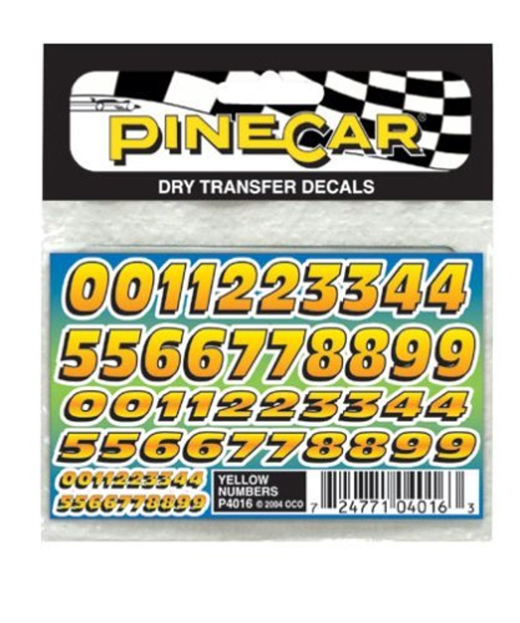 Pinecar Dry Transfer, Yellow Numbers