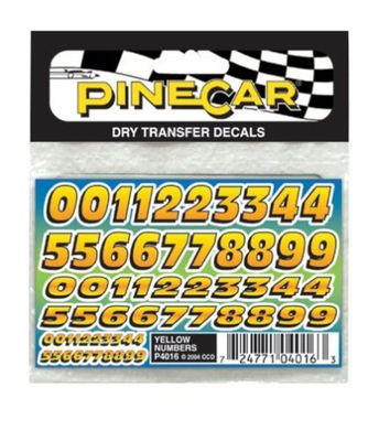 Pinecar Dry Transfer, Yellow Numbers