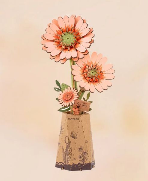 Robotime Rowood 3D Wooden Puzzle Light Orange Gerbera 105 piece