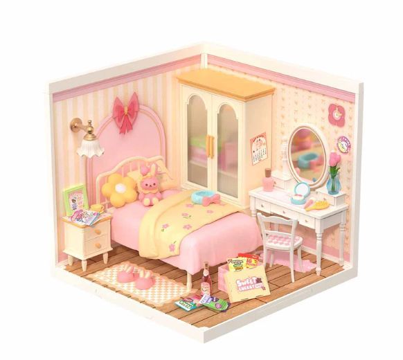 Robotime Rolife Lovely Pink Bedroom DIY Plastic Miniature House