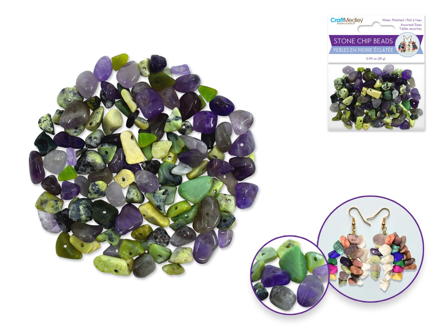 Craft Medley 5-8mm Polished Stone Chip Beads Quartz 28g