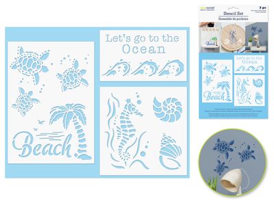 Color Factory Assorted Multi-Media 3-pack Ocean Life Stencil Set