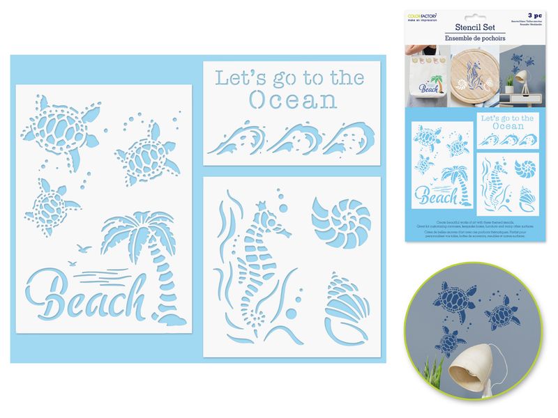 Color Factory Assorted Multi-Media 3-pack Ocean Life Stencil Set