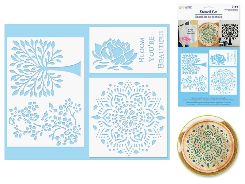 Color Factory Assorted Multi-Media 3-pack Bloom Stencil Set