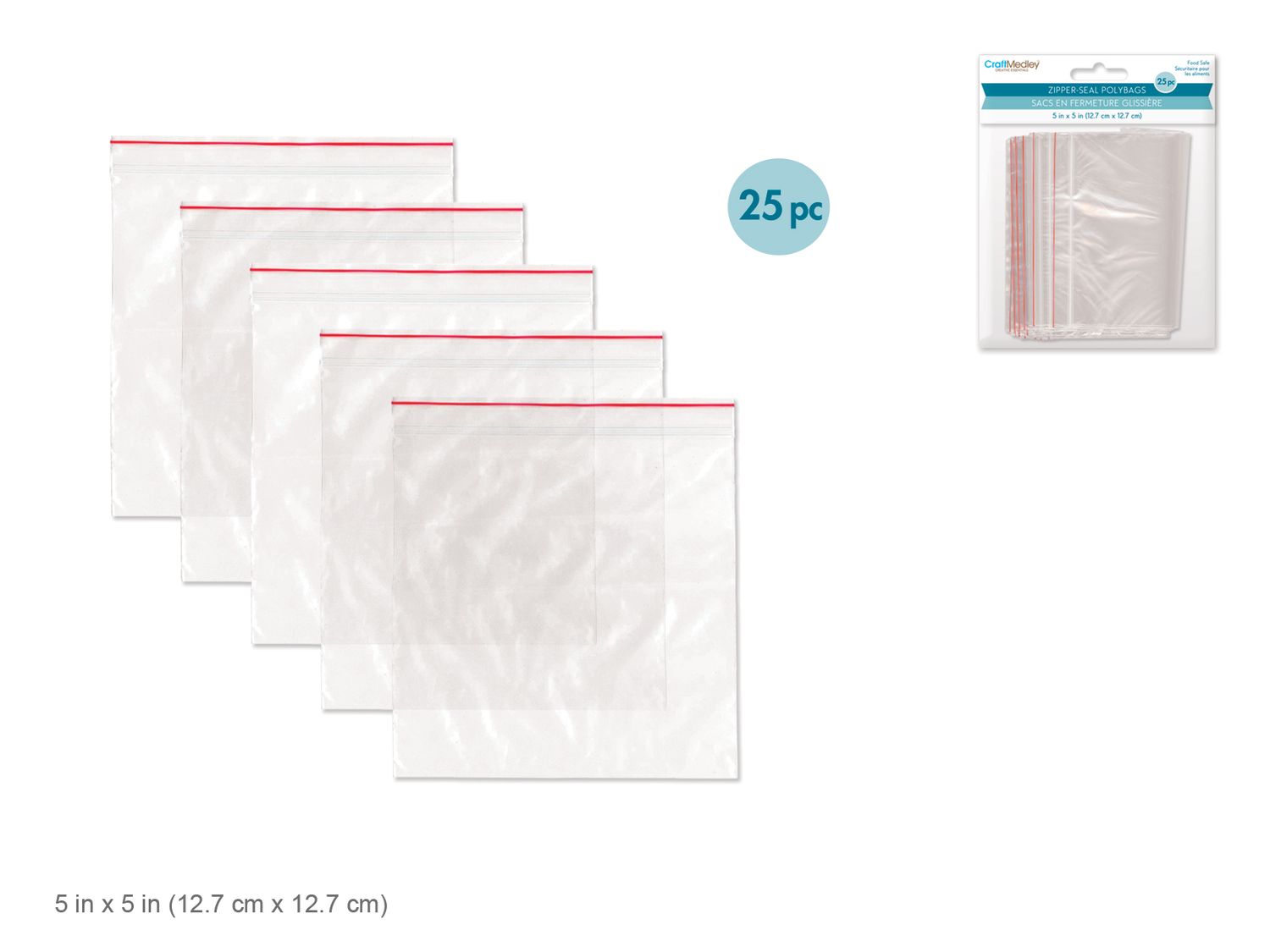Craft Medley 5x5in Zipper Seal Polybags 25pc