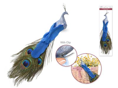 Craft Decor 13in Glitter Peacock with Gator Clip